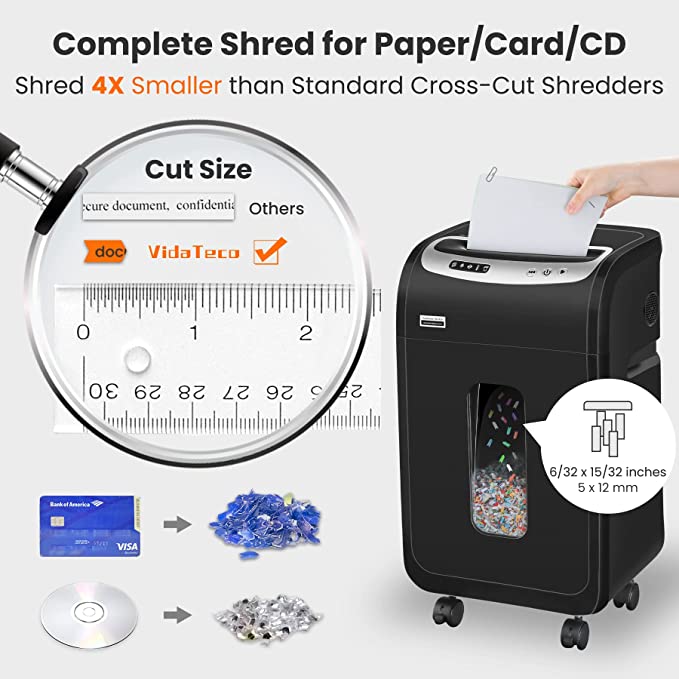 VidaTeco Paper Shredder for Home Office 18-Sheet 60 Mins Running Micro